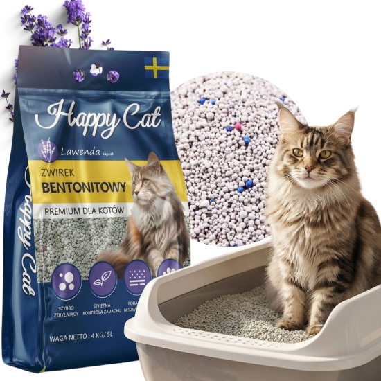 Żwirek dla kota bentonitowy Happy Cat 5L o zapachu Lawendy